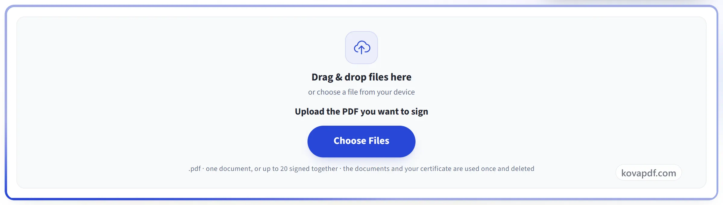 The Digital Signature upload panel