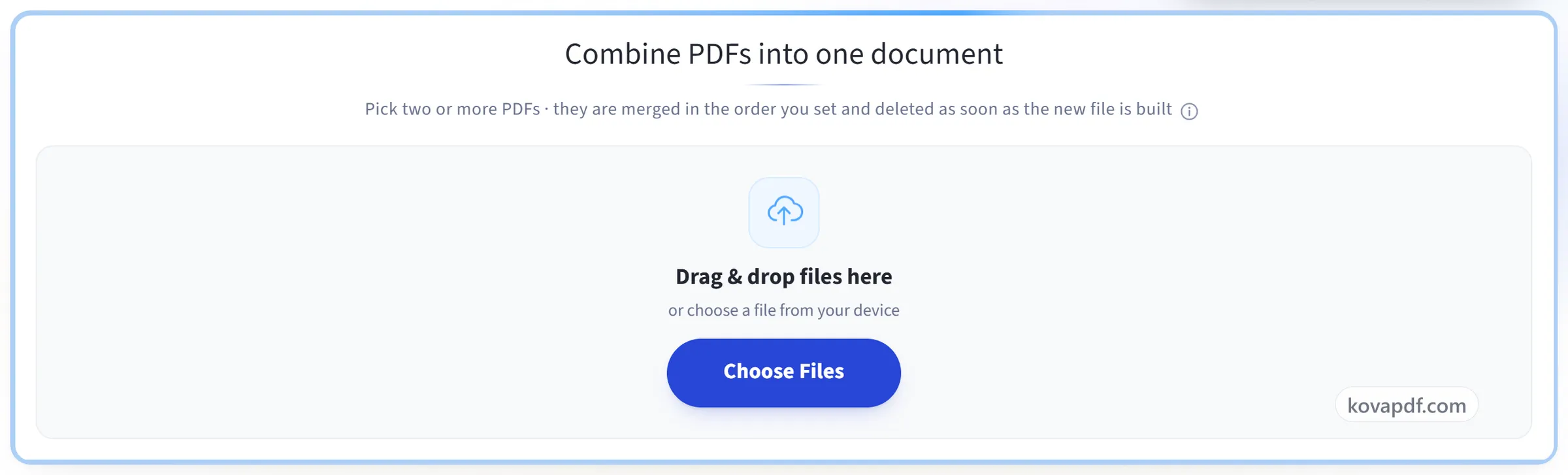The Merge PDF upload panel
