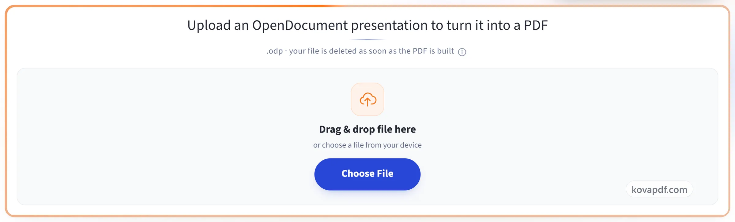 The ODP to PDF upload panel
