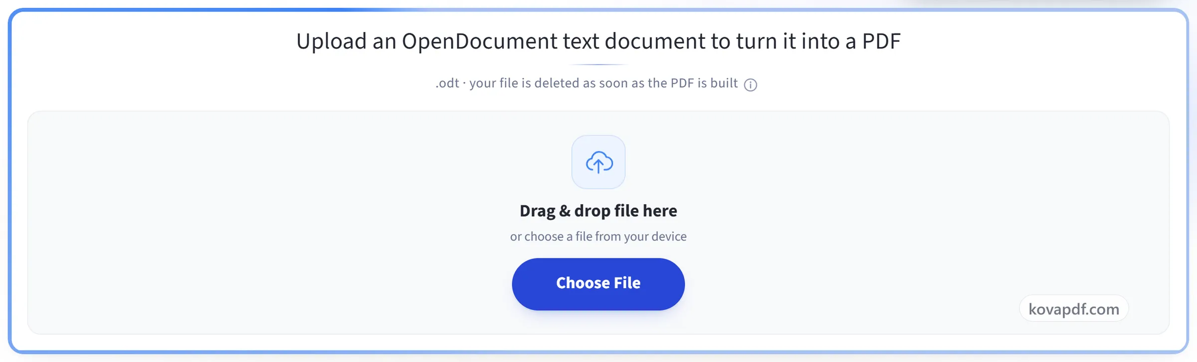 The ODT to PDF upload panel
