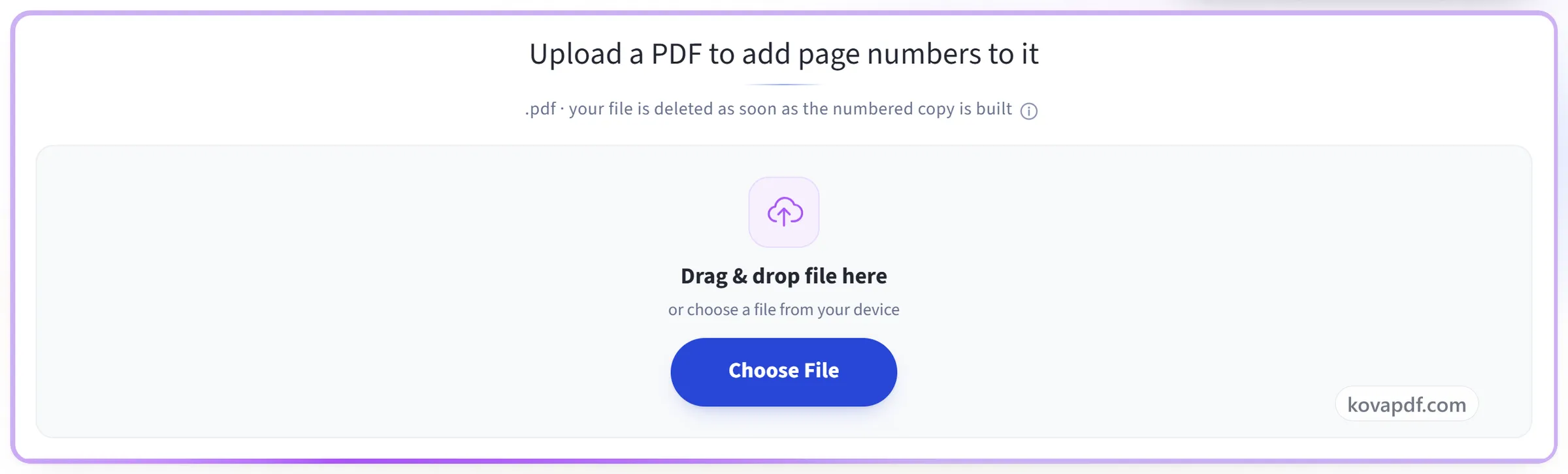 The Page Numbers upload panel