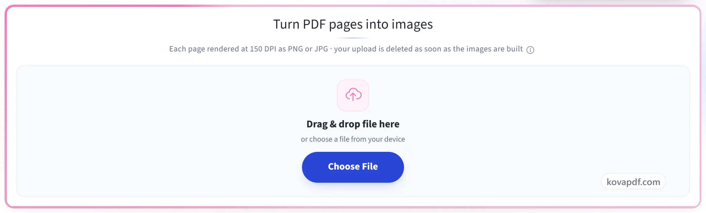 The PDF to Image upload panel