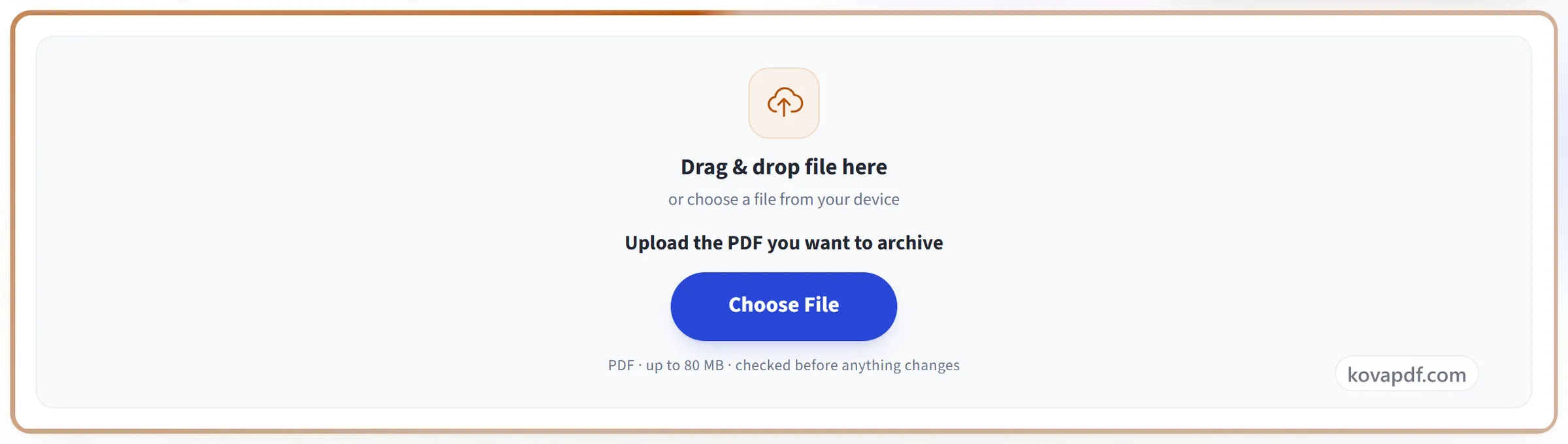 The PDF to PDF/A upload panel