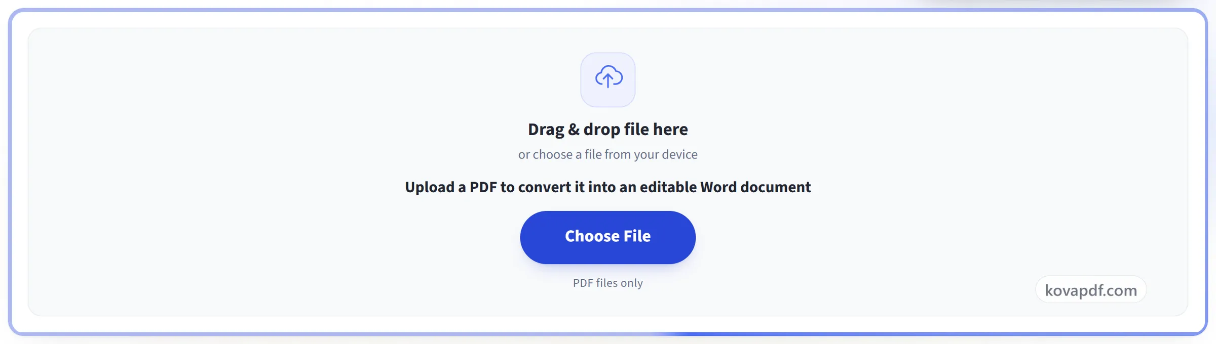 The PDF to Word upload panel