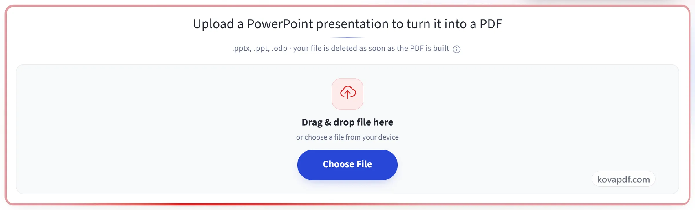 The PowerPoint to PDF upload panel