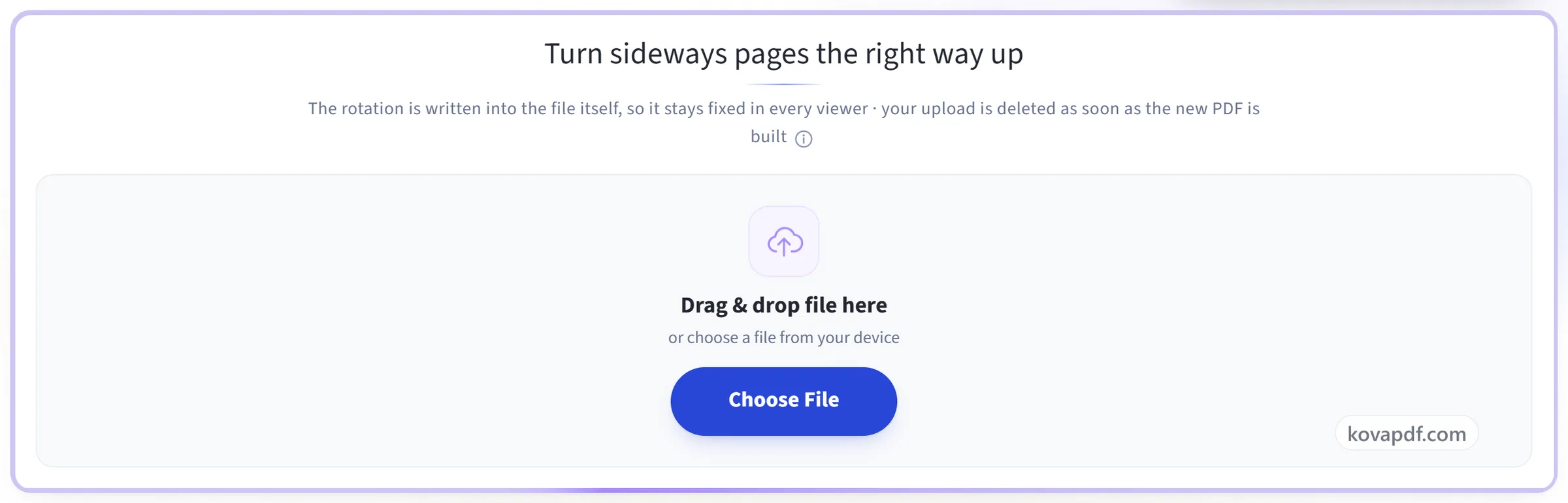 The Rotate PDF upload panel