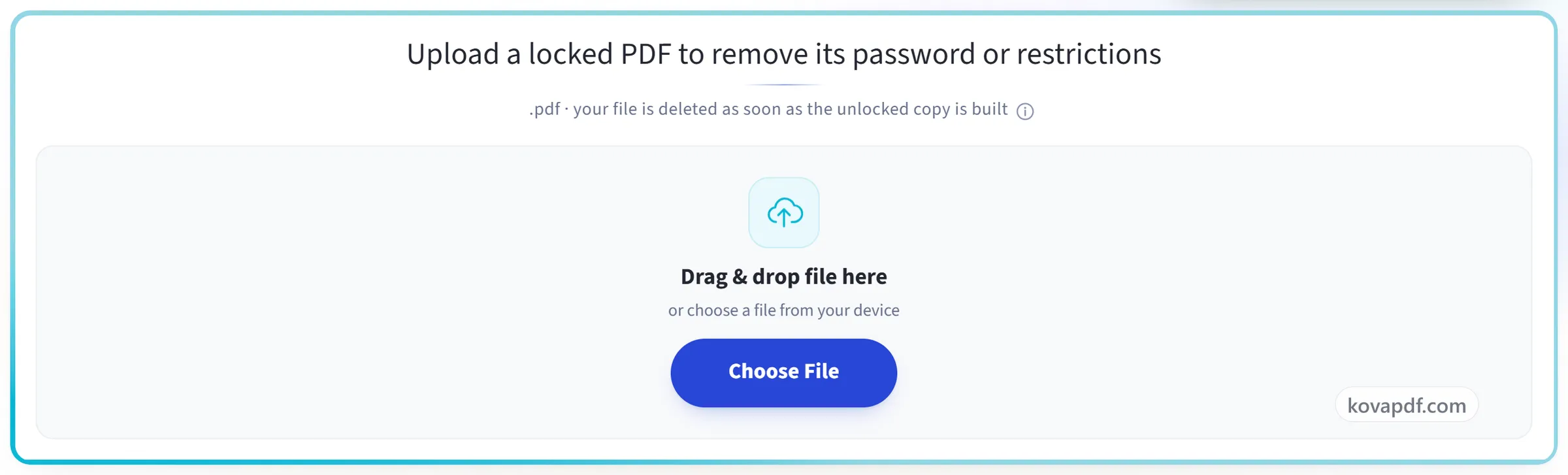 The Unlock PDF upload panel