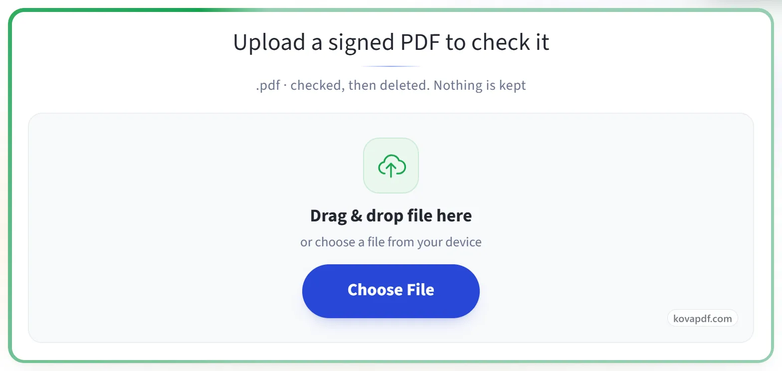 The Verify PDF Signature upload panel
